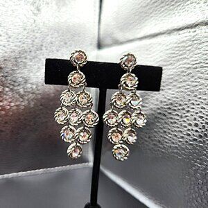 Chandelier Earrings Silver-Tone Round CZ